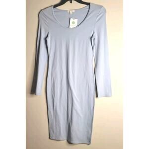 Zenana Premium Midi Dress Aline Baby Blue Size Medium NWT Boho Blu Long Sleeve